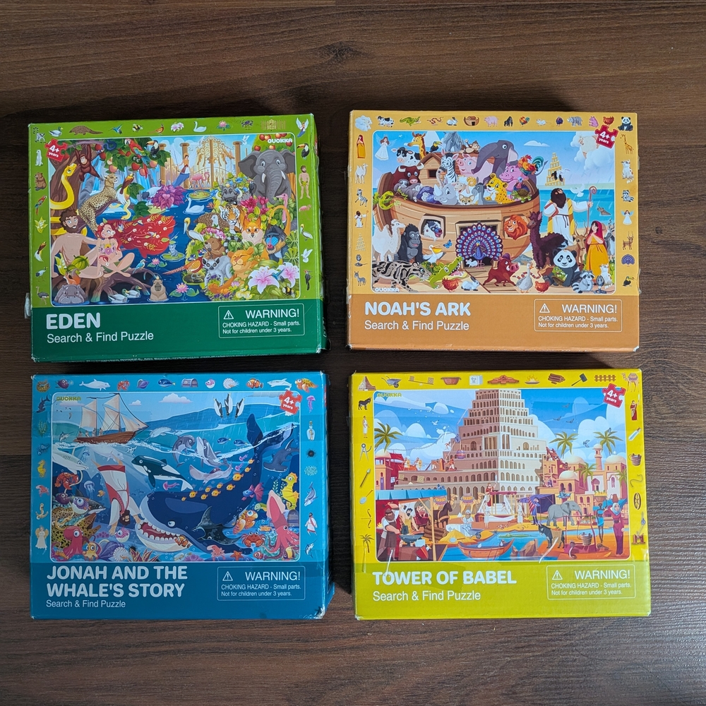Set Of 4- Bible Inspired 60 Pcs Search And Find Puzzles for Kids